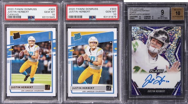 2020 Panini & Leaf Justin Herbert Graded Rookie Card Collection (3 Different) - Featuring 1 Signed!